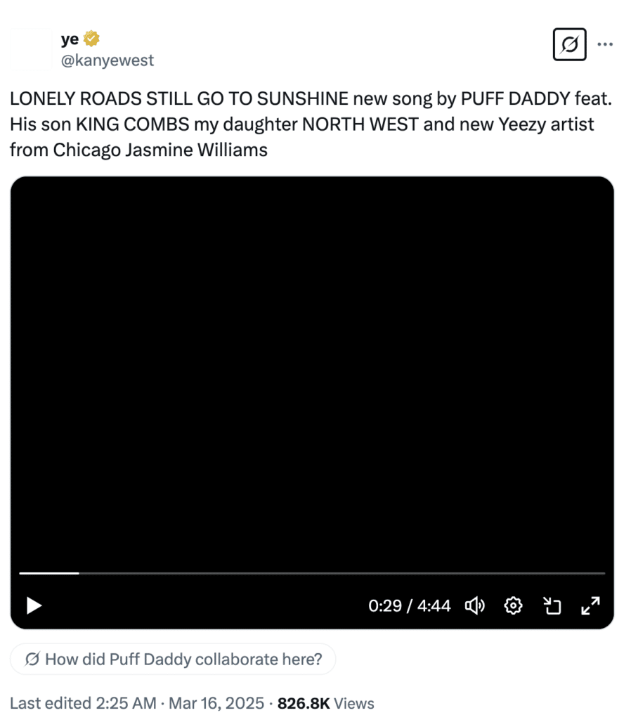 Kanye West New Song Featuring North West and Sean 'Diddy' Combs